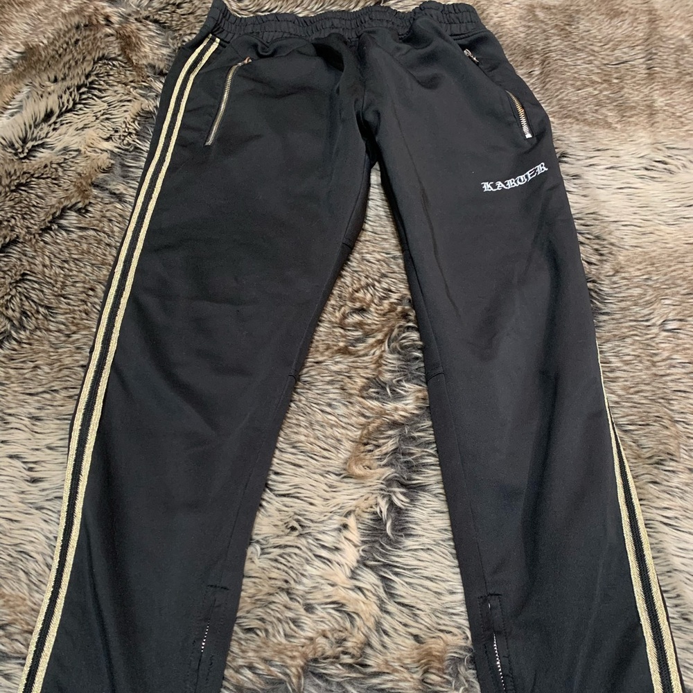 Karter Collection Jogger Track Pants Size L Black with Gold Piping
